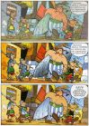 Ensipainoksessa ja Asterix-kirjastossa käytössä ollut fontti sekä uusi, Uderzo-fontti.