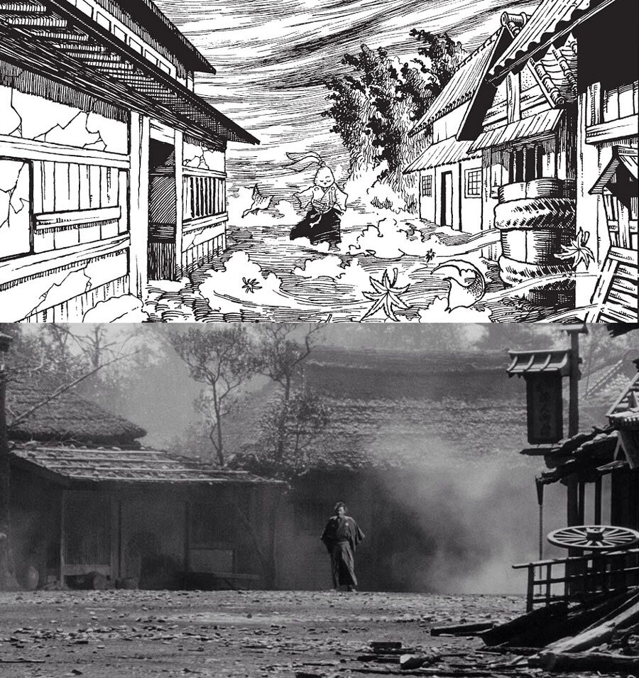 Usagi Yojimbo ja Kurosawa-elokuvan still-kuva