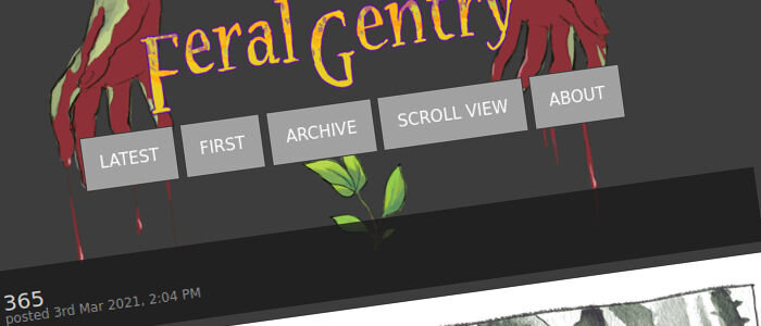Kuvaruutukaappaus Feral Gentry -sarjan logosta ComicFury-palvelussa
