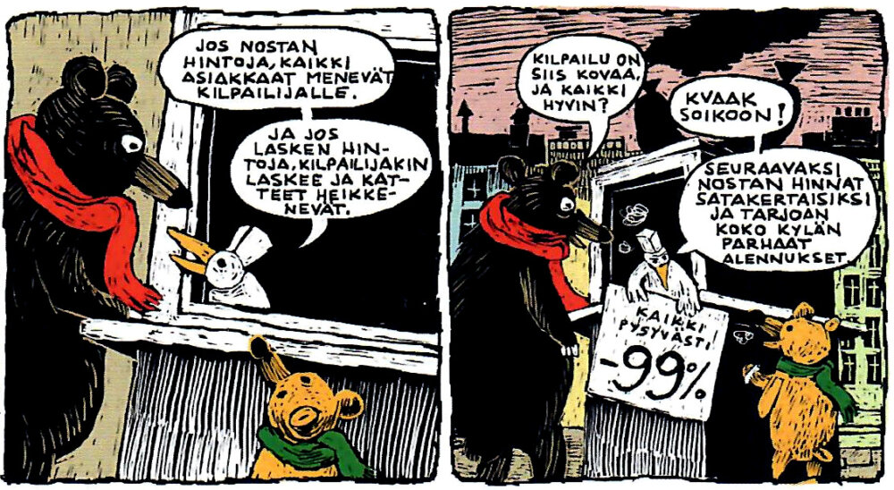 Luontokappale 5: Nallet kuulevat lokilta kovasta kilpailusta nakkikioskialalla.